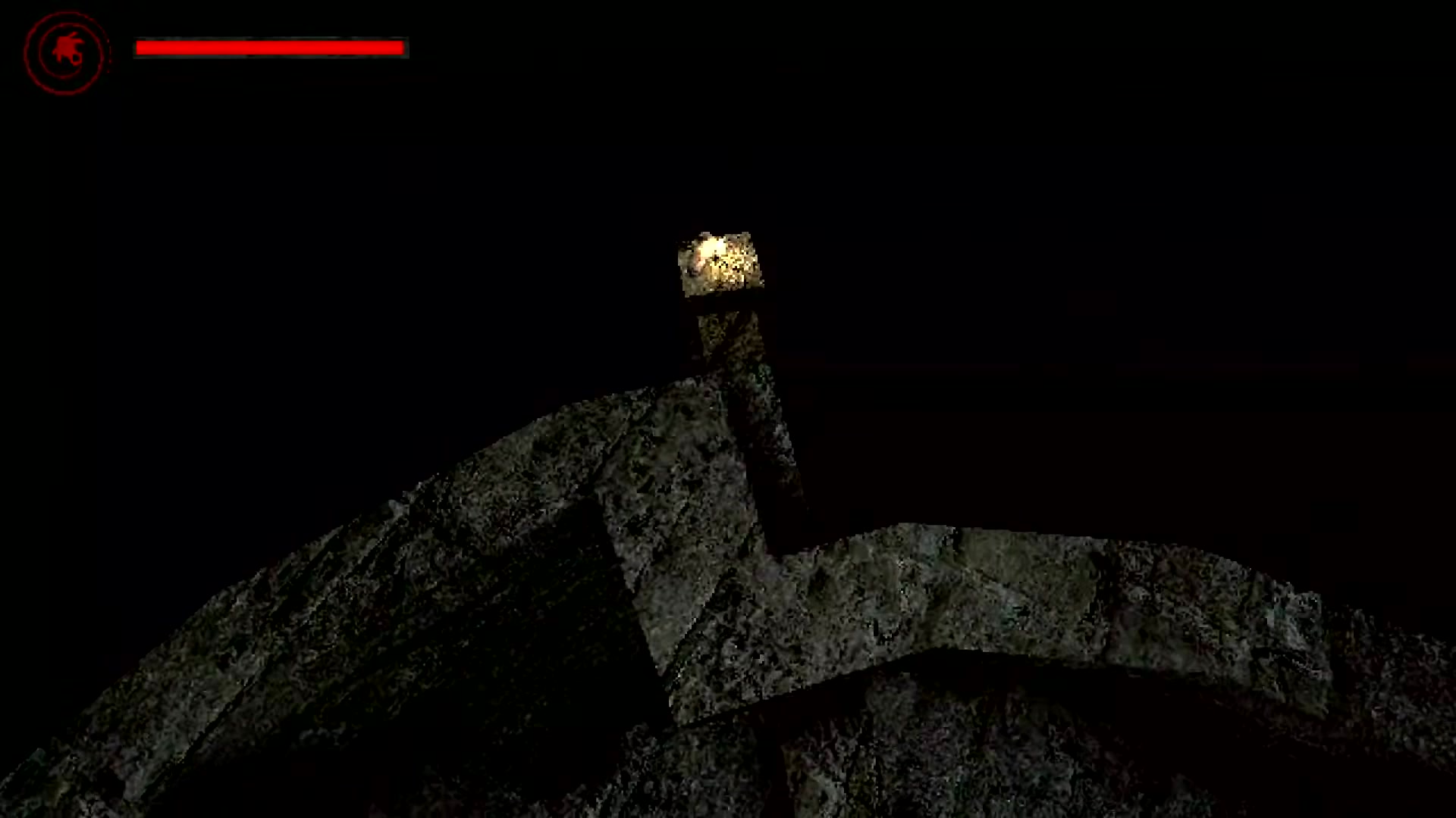 Dark vertical shaft in the deep section with minimal light and sparse grapple points far apart