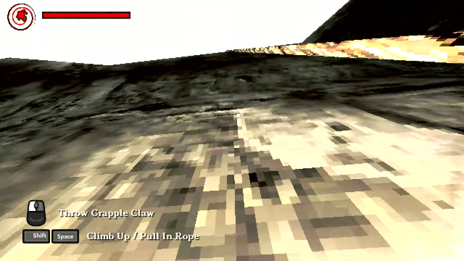 Looking down into the deep pit of the megastructure, showing the long vertical descent ahead